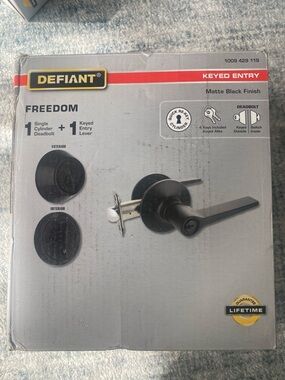 Defiant Freedom Matte Black Keyed Entry Lever single cylinder deadbolt